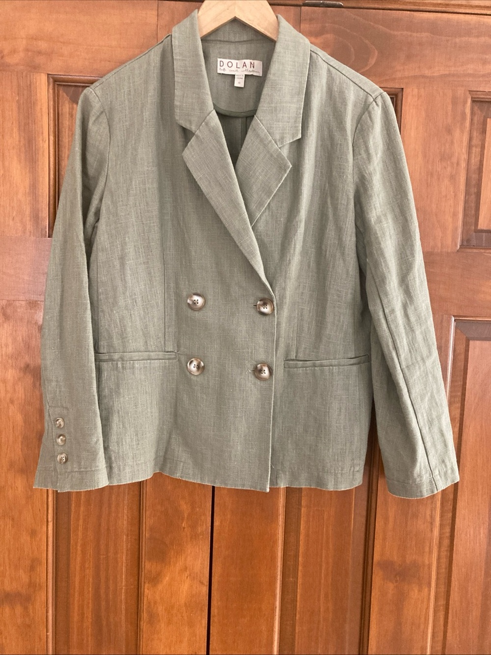 dolan Anthtropologie Sage Green Double-Breasted Linen blend Blazer women’s XS